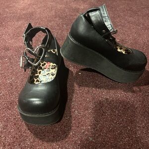 Black Platform Mary Jane Shoes by Demonia